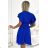 586-2 Women's dress with envelope neckline, sleeves and belt - blue