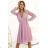 313-16 ISABELLE Polish pleated dress with long sleeves and neckline - powder pink