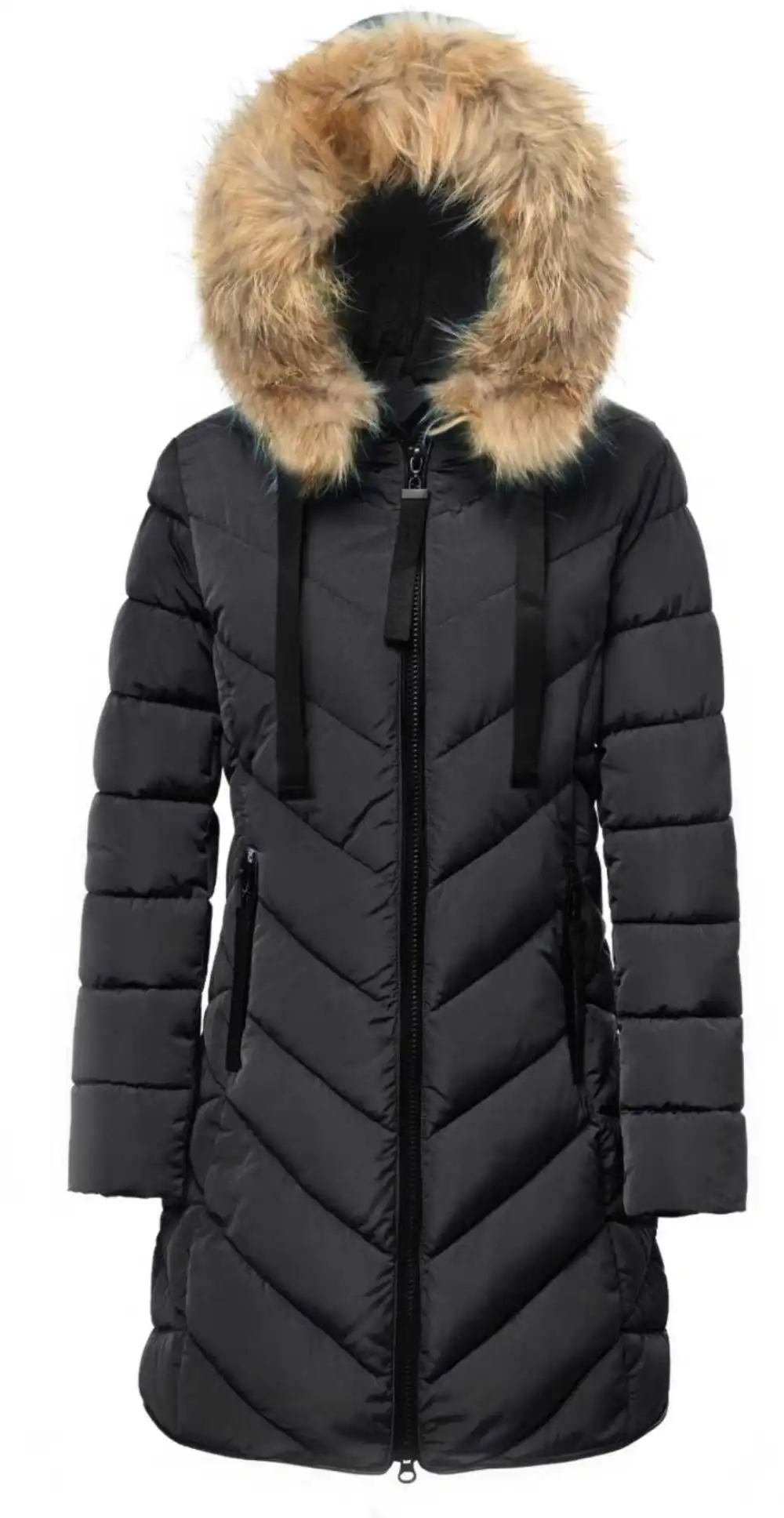 Kabát zimní na zip s kapucí dlouhý rukáv dámský (S-3XL ONE SIZE) ITALSKÁ MÓDA IMPNF242537 Černá 2XL