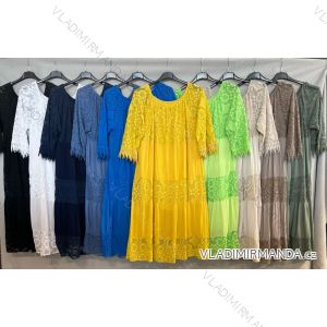 Šaty dlouhé krajkové letní krátký rukáv dámské nadrozměr (48/50/52 ONE SIZE) ITALSKÁ MÓDA IM425086