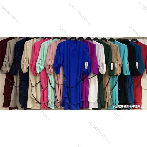 Short elegant dress with belt 3/4 long sleeves women's oversized (50/52/54 ONE SIZE) ITALIAN FASHION IMC25061