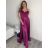 Šaty carmen dlhé na ramienka elegantné saténové dámske (S/M ONE SIZE) TALIANSKA MÓDA IMPBB22B22735/DR - zelená lipová - S/M