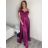 Šaty carmen dlhé na ramienka elegantné saténové dámske (S/M ONE SIZE) TALIANSKA MÓDA IMPBB22B22735/DR - zelená lipová - S/M
