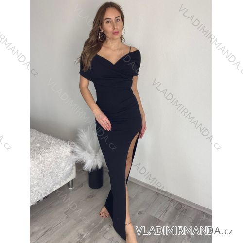 Šaty carmen dlhé na ramienka elegantné saténové dámske (S/M/L ONE SIZE) TALIANSKA MÓDA IMPBB252C2071/DUR
