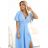 581-3 JENNIFER long dress with leg slit, sleeve and neckline - light blue