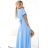 581-3 JENNIFER long dress with leg slit, sleeve and neckline - light blue