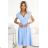 348-12 SCARLETT - flared midi dress with envelope neckline and belt - light blue