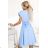 348-12 SCARLETT - flared midi dress with envelope neckline and belt - light blue