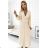 504-7 VIVIANA Pleated midi dress with scoop neckline, long sleeves and wide belt - light beige