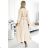 504-7 VIVIANA Pleated midi dress with scoop neckline, long sleeves and wide belt - light beige