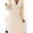 504-7 VIVIANA Pleated midi dress with scoop neckline, long sleeves and wide belt - light beige