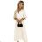 462-4 SERENA Pleated maxi dress with neckline, belt and 3/4 sleeves - ecru