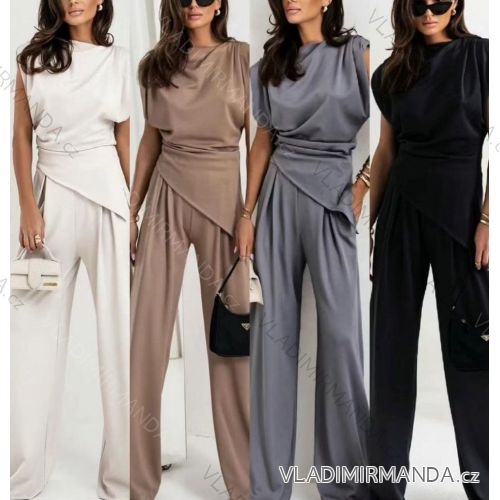 Souprava elegantní halenka bez rukávu a kalhoty dlouhé dámské (S/M/L ONE SIZE) ITALSKÁ MÓDA IM425143