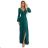 572-4 NELA shiny long dress with neckline, long sleeves and leg slit - green
