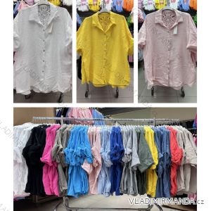 Classic lace muslin short sleeve women's shirt oversized (50/52/54 ONE SIZE) ITALIAN FASHION IMWDA25246
