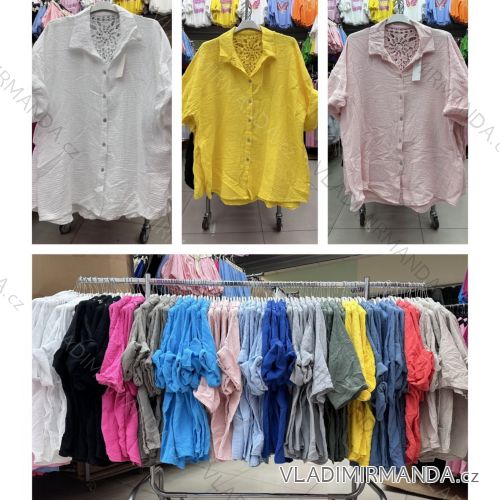 Classic lace muslin short sleeve women's shirt oversized (50/52/54 ONE SIZE) ITALIAN FASHION IMWDA25246