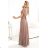 581-4 JENNIFER shiny long dress with sleeves and neckline - mocha mousse with glitter