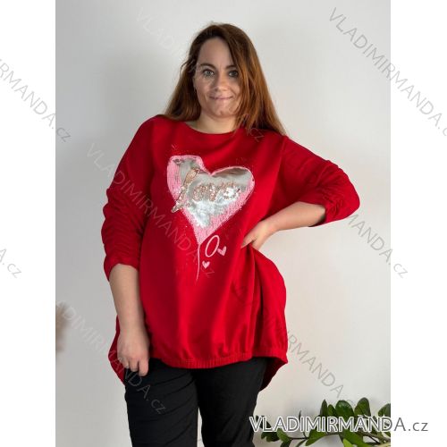 Mikina oversize teplá dlouhý rukáv dámská nadrozměr (54/56/58 ONE SIZE) ITALSKÁ MÓDA IM425058
