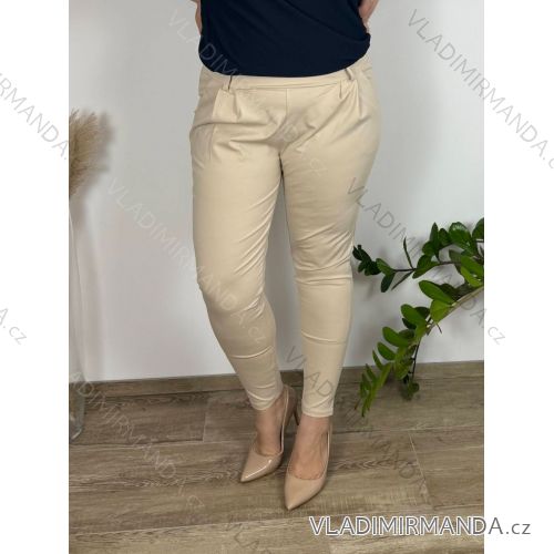Kalhoty elegantní s páskem dámské nadrozměr (M/L/XL ONE SIZE) ITALSKÁ MÓDA IMD25011/DUR béžová L/XL