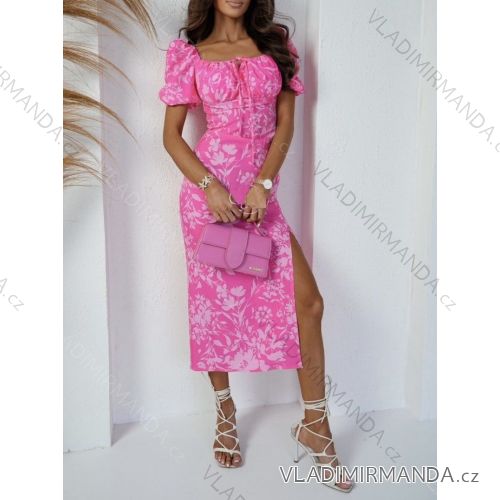 Šaty dlouhé krátký rukáv dámské květované (XS/S/M ONE SIZE) ITALSKÁ MÓDA IMWGB25266