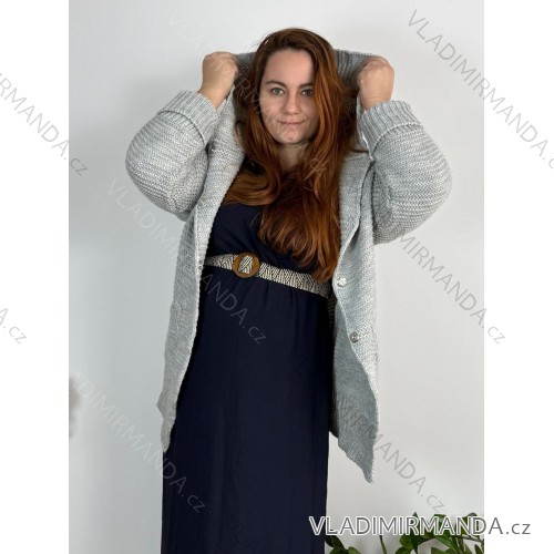 Cardigan oversize teplý dlhý rukáv dámsky (M/L/XL ONE SIZE) TALIANSKA MÓDA IMD24292/DUR M / L šedá světlá