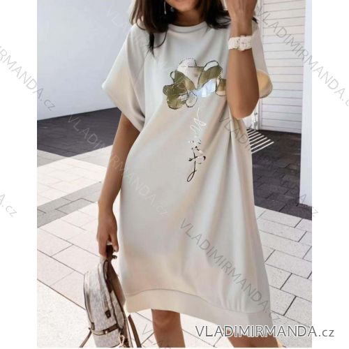 Šaty krátké letní krátký rukáv dámské nadrozměr (48/50/52 ONE SIZE) ITALSKÁ MÓDA IMC25145