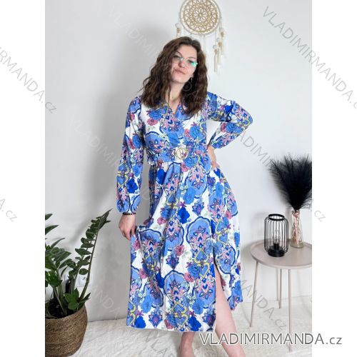 Šaty letní elegantní dlouhý rukáv dámské (S/M ONE SIZE) ITALSKÁ MÓDA IMD23114