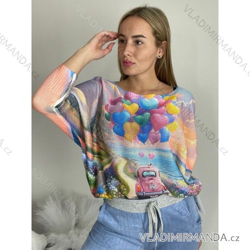 Svetr slabý pletený dlouhý rukáv dámský (S/M/L ONE SIZE) ITALSKÁ MÓDA IMSM25150/DU