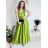 Long summer satin dress with straps women with belt (UNI S / M) ITALIAN FASHION IMM22INFINITE -   green pea -   S / M