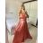 Šaty carmen dlouhé na ramínka elegantní saténové dámské (S/M ONE SIZE) ITALSKÁ MÓDA IMPBB22B22735/DR olivová S/M/L