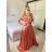 Šaty carmen dlouhé na ramínka elegantní saténové dámské (S/M ONE SIZE) ITALSKÁ MÓDA IMPBB22B22735/DR olivová S/M/L