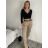 Kalhoty s páskem dámské (S/M/L ONE SIZE) ITALSKÁ MÓDA IM425101/DU -   béžová -   S/M/L