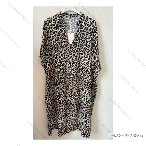 Šaty dlouhé letní krátký rukáv leopard dámské (S/M ONE SIZE) ITALSKÁ MÓDA ca1068