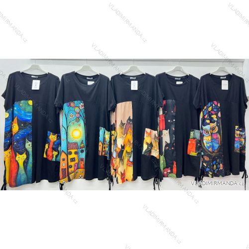 Šaty volnočasové krátký rukáv dámské nadrozměr (54/56/58 ONE SIZE) ITALSKÁ MÓDA IM425201