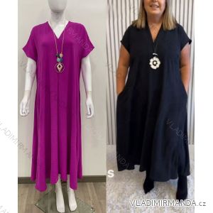 Šaty dlouhé letní krátký rukáv dámské nadrozměr (46/48/50 ONE SIZE) ITALSKÁ MÓDA IM425206