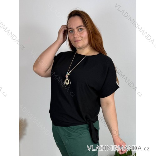 Tunika s přívěskem krátký rukáv dámská Pegy (L/XL/2XL ONE SIZE) ITALSKÁ MÓDA IMD23316/DU Černá