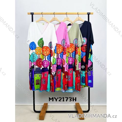 Long casual dress short sleeve women's oversized (50/52/54 ONE SIZE) ITALIAN FASHION IM425226