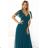 562-4 NASTIA Long dress with a neckline and short sleeves - green