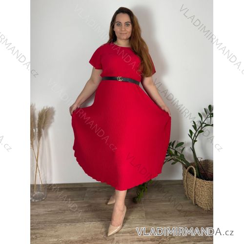 Šaty dlouhé elegantní plisované krátký rukáv dámské nadrozměr (54/56/58 ONE SIZE) ITALSKÁ MÓDA IM425AMOR/DR 54/56/58 červená