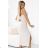 594-1 Ribbed midi dress with straps, draped detail and slit - beige