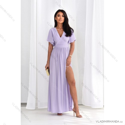 Women's Long Elegant Dress with Wide Straps (SL) FRENCH FASHION FMPEL23VELVET light purple 42