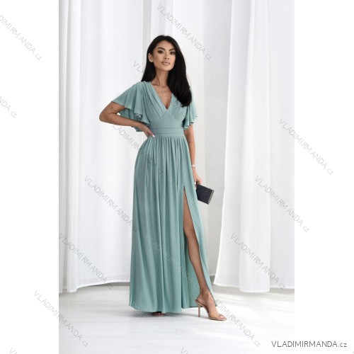 Women's Long Elegant Dress with Wide Straps (SL) FRENCH FASHION FMPEL23VELVET olive green 38