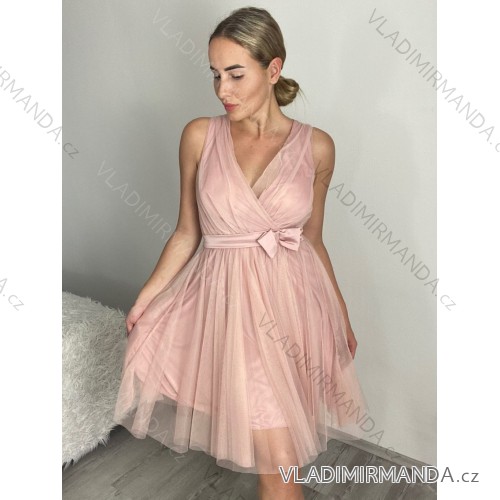 Šaty spoločenské elegantné krátke bez rukávov tilové dámske Nikol (S/M ONE SIZE) TALIANSKA MóDA IMM22305/DR