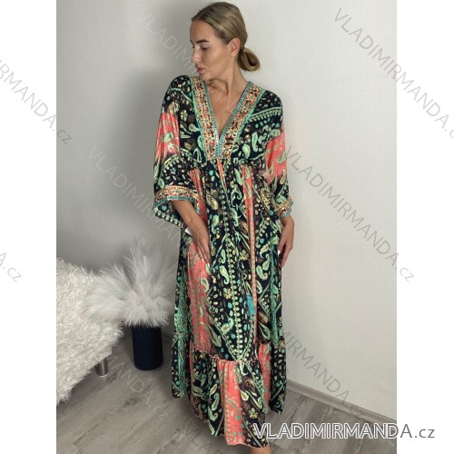 Šaty letní indické krátký rukáv dámské (S/M/L ONE SIZE) INDICKÁ MÓDA IMM24MAVIVA-12/DU M/L Černá