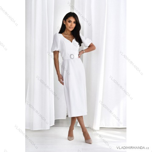 Women's Long Elegant Dress with Wide Straps (SL) FRENCH FASHION FMPEL23VELVET white 36