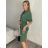 Šaty košilové s páskem 3/4 dlouhý rukáv dámské MILANO (XS/S/M ONE SIZE) ITALSKÁ MÓDA IMD25102/DUR S/M zelená khaki