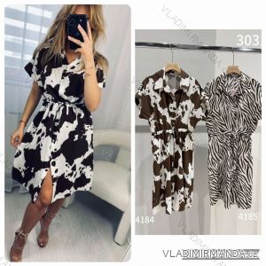 Šaty krátké letní stahovací krátký rukáv dámské cowprint (S/M/L ONE SIZE) ITALSKÁ MÓDA IMWBL25303