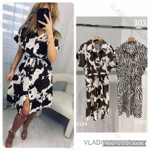 Šaty krátké letní stahovací krátký rukáv dámské cowprint (S/M/L ONE SIZE) ITALSKÁ MÓDA IMWBL25303