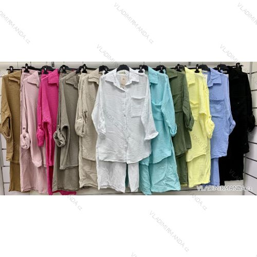 Souprava mušelín košile dlouhý rukáv a kalhoty dámské (S/M/L ONE SIZE) ITALSKÁ MÓDA IMWCP25819