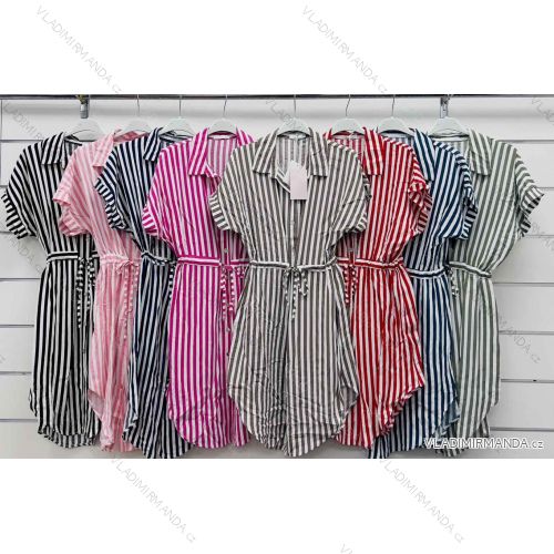 Šaty košeľové krátky rukáv dámske prúžok (S/M/L ONE SIZE) TALIANSKA MÓDA IMWCP25833